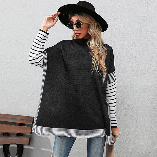 Damen modisches Langarmshirt mit Blockstreifen und asymmetrischem Schnitt R&B