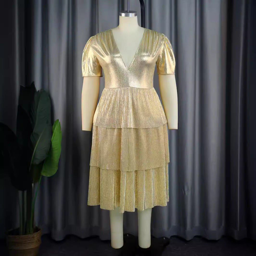 Damen Glänzendes Abendkleid mit voluminösem Rüschendesign R&B