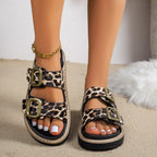 Damen modische Badesandalen mit stabilem Riemen und eleganter Animal-Print-Optik R&B