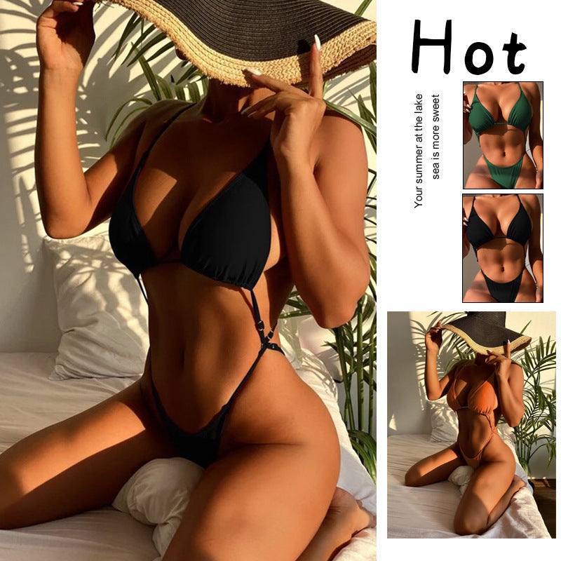 Damen Triangel-Bikini mit ultra-hohem Beinausschnitt und verstellbaren Trägern R&B