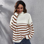 Damen Komfortabler Rollkragenpullover mit modernem Streifenmuster R&B