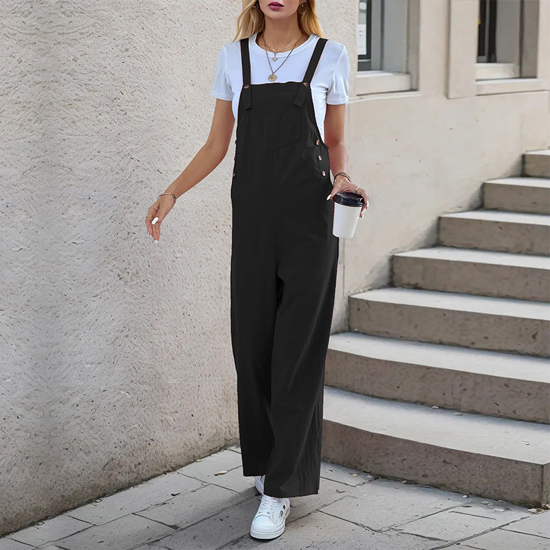 Damen lässiger Jumpsuit mit breitem Bein und seitlichen Taschen R&B