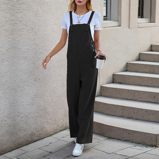 Damen lässiger Jumpsuit mit breitem Bein und seitlichen Taschen R&B