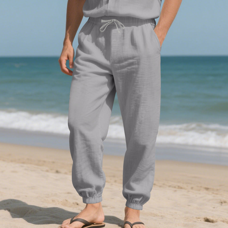 Herren lässige Strandhose mit elastischem Bund und praktischen seitlichen Taschen R&B