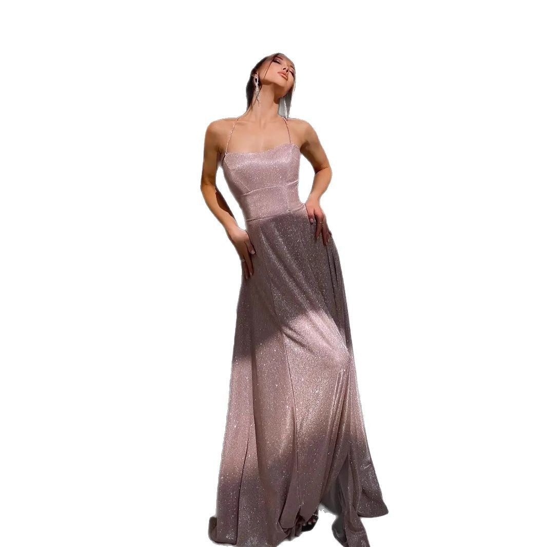 Damen Glamouröses Abendkleid mit offenem Rücken und funkelnder Stoffqualität R&B