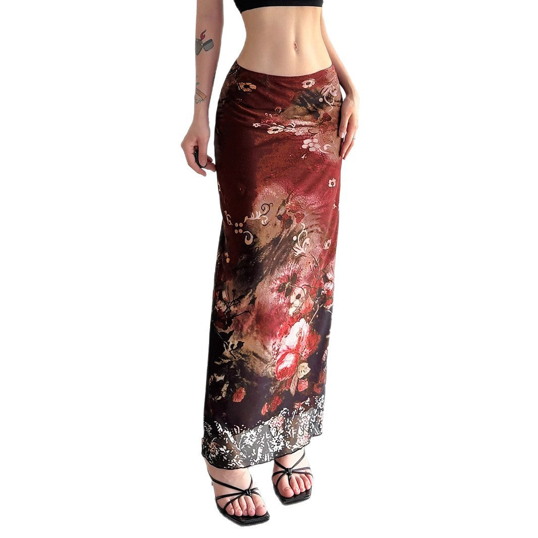 Damen Maxirock mit floralen Mustern und transparenter Spitze R&B