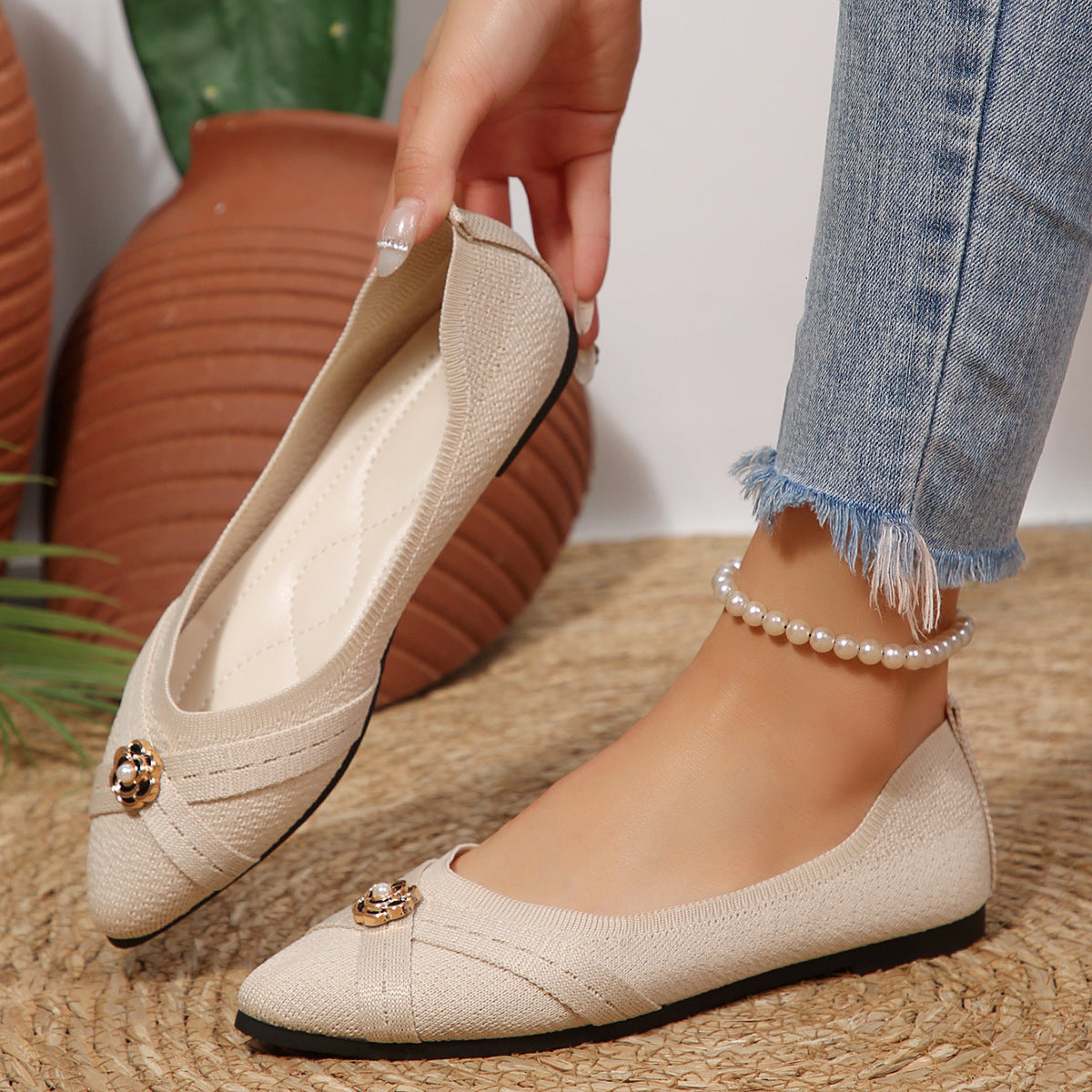 Damen Ballerinas mit dekorativem Schmuckdetail R&B