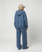 Damen luxuriöses Velours-Joggingset mit Reißverschluss-Hoodie, Kängurutasche und weit geschnittener hochgeschnittener Hose R&B