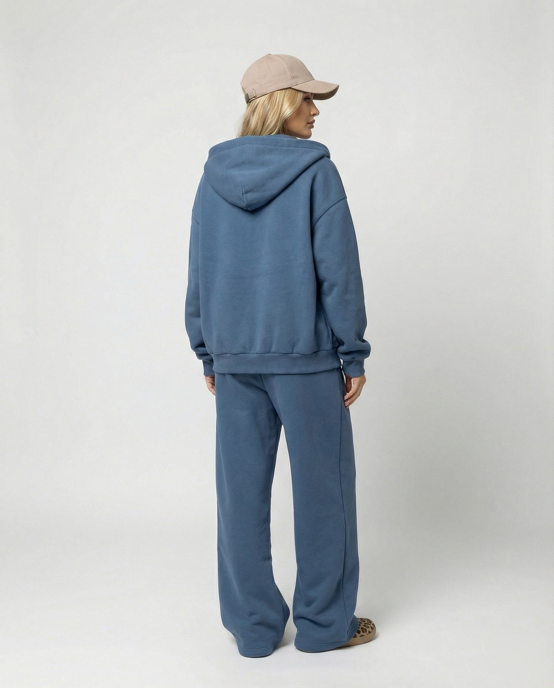 Damen luxuriöses Velours-Joggingset mit Reißverschluss-Hoodie, Kängurutasche und weit geschnittener hochgeschnittener Hose R&B