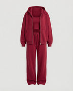 Damen luxuriöses Velours-Joggingset mit Reißverschluss-Hoodie, Kängurutasche und weit geschnittener hochgeschnittener Hose R&B