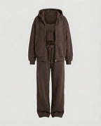Damen luxuriöses Velours-Joggingset mit Reißverschluss-Hoodie, Kängurutasche und weit geschnittener hochgeschnittener Hose R&B