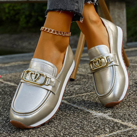 Damen Glamouröse Mokassins mit glänzender Metallschnalle R&B