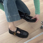 Damen elegante T-Strap Ballerinas mit modischer Schnallenverzierung R&B
