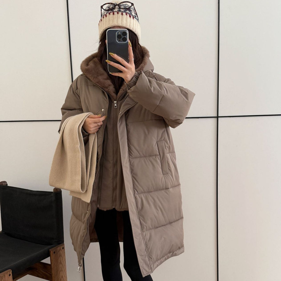 Damen Eleganter gefütterter Winterparka mit Plüschkragen und praktischen Taschen R&B