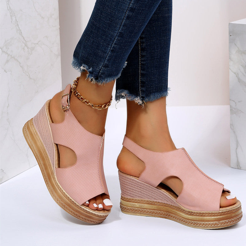 Damen Wedge-Sandalen mit offenem Zehenbereich und eleganter Schnalle R&B
