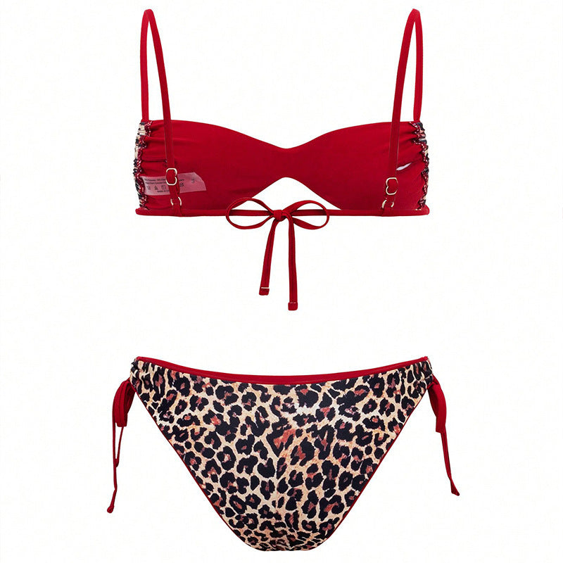Damen Triangel-Bikini mit animalischem Druck und verstellbaren Trägern R&B