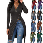 Damen figurbetontes Wickelshirt mit Knopfdetails und tiefem V-Ausschnitt R&B