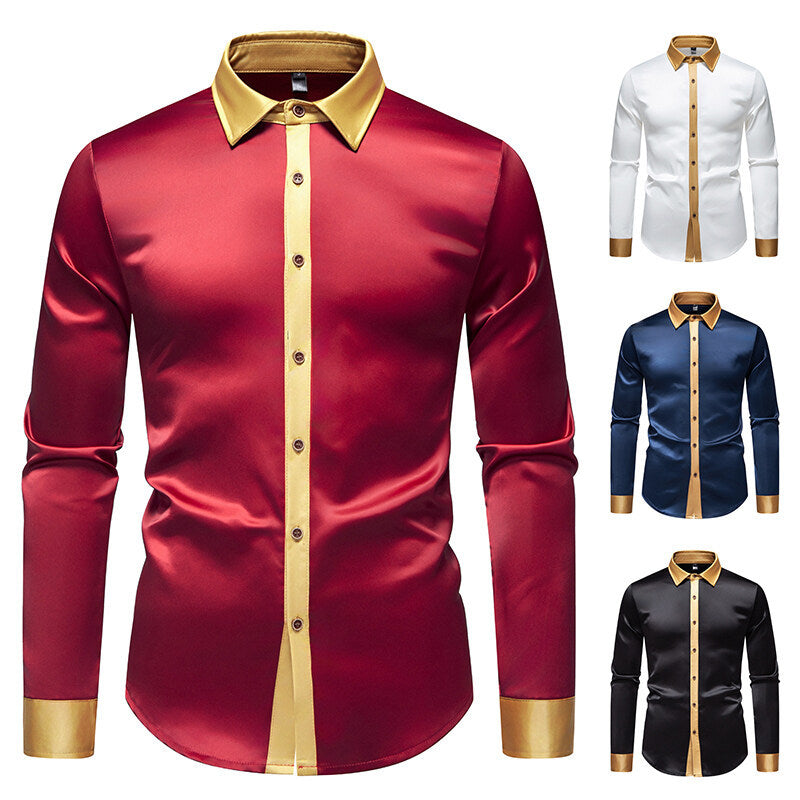 Herren Langarm-Hemd mit modernen Satin-Details