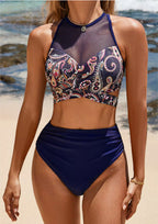 Damen Bikini-Set mit hoch geschnittenem Slip und Netzdetails R&B
