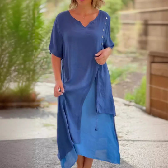 Damen Midi-Kleid mit seitlichem Schlitz und knöpfbarem Detail R&B