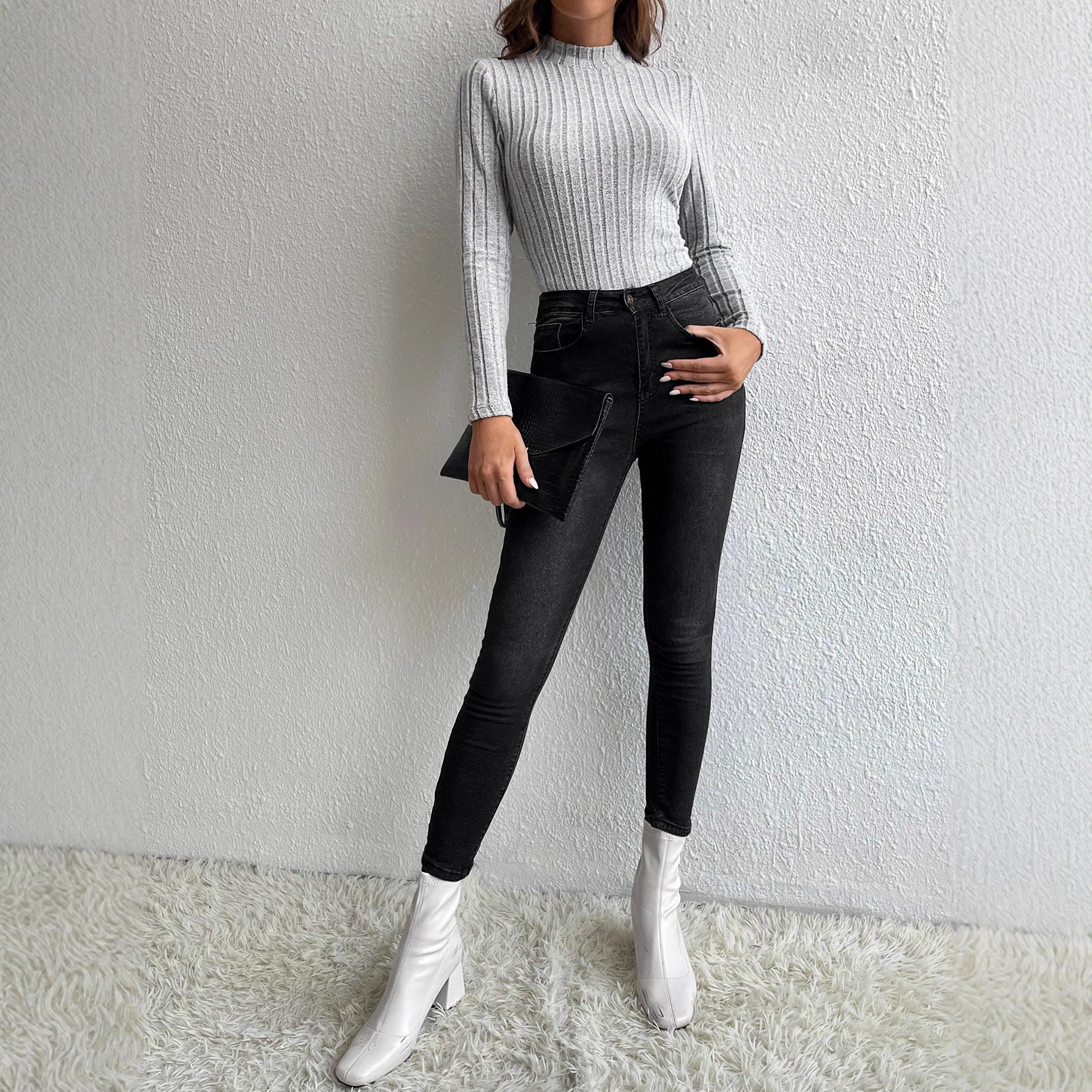 Damen Langarm Shirt mit Rippendesign R&B