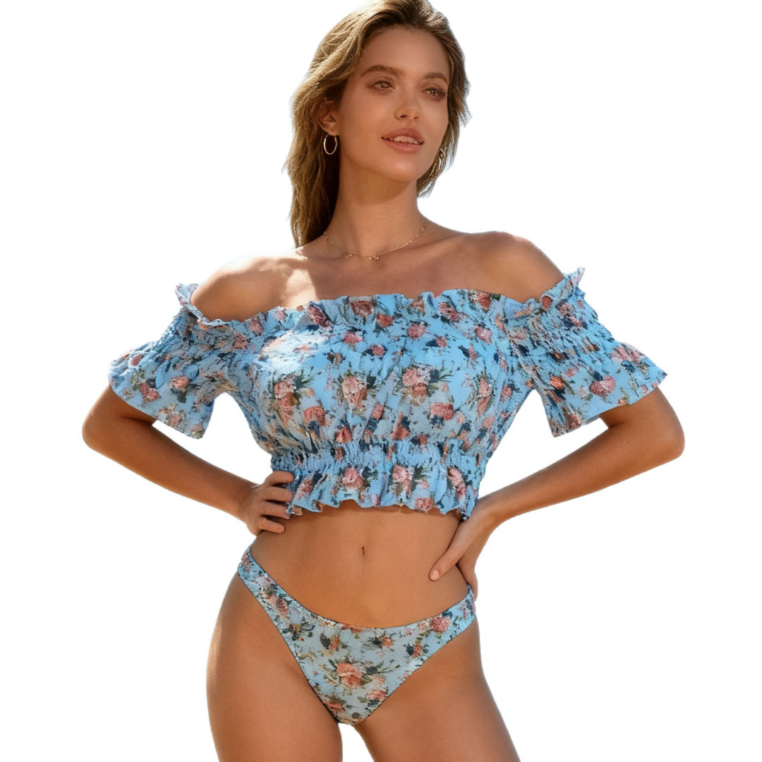 Damen Off-Shoulder-Bikini-Set mit floralen Akzenten R&B