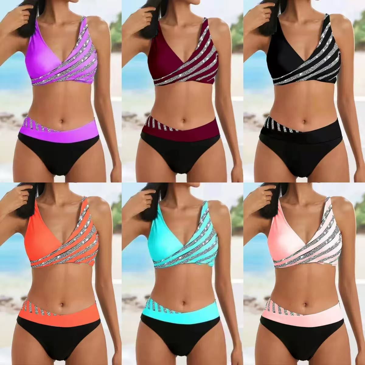 Damen Sportlicher Badeanzug mit kreativen Streifen R&B