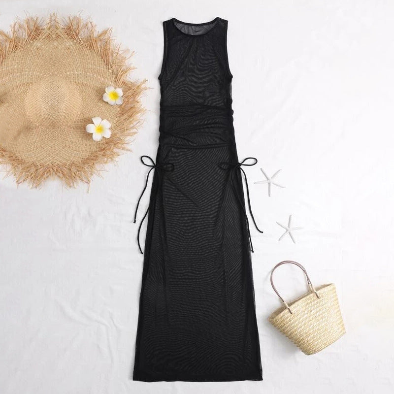 Damen Langarm-Strandkleid mit verstellbaren Schnürungen