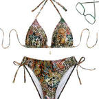 Damen Triangel-Bikini-Set mit floralem Leopardenmuster R&B