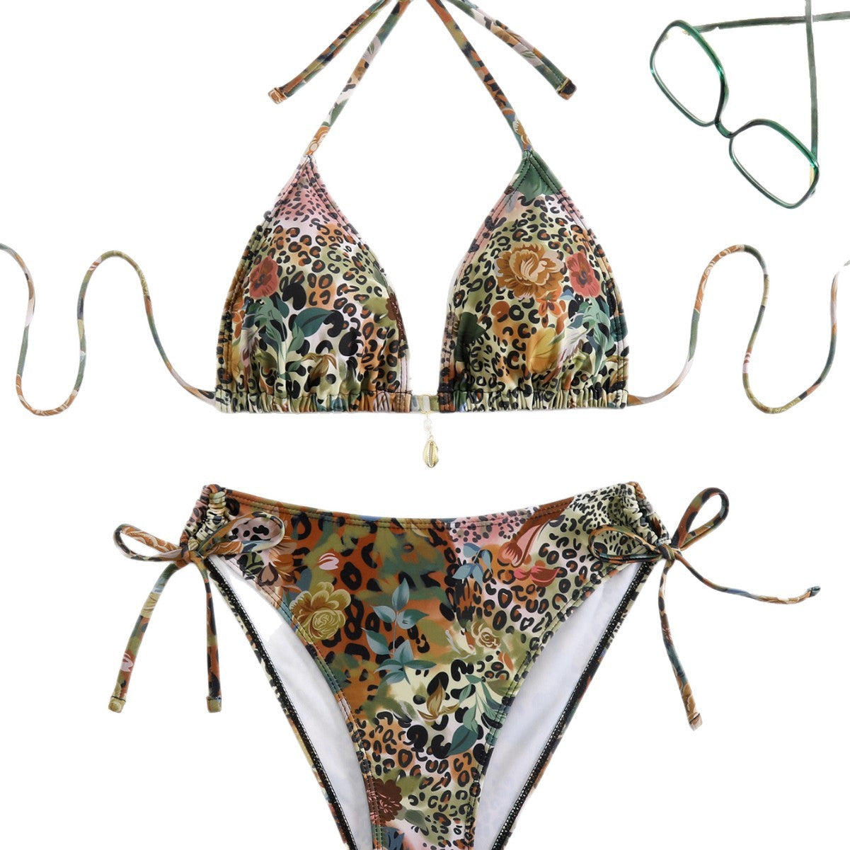 Damen Triangel-Bikini-Set mit floralem Leopardenmuster R&B