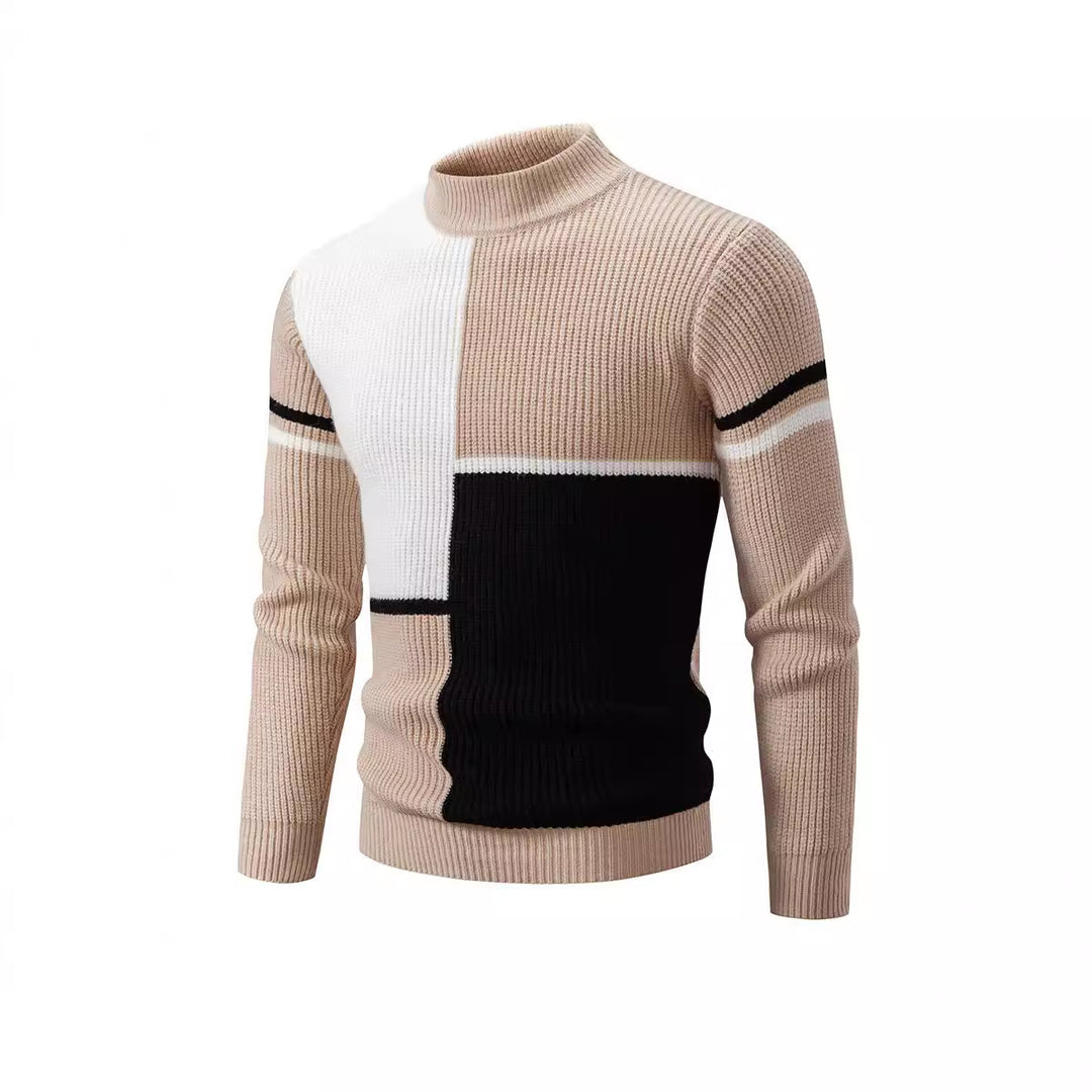 Herren Strickpullover mit modischen Farbblock-Design und hohem Kragen R&B