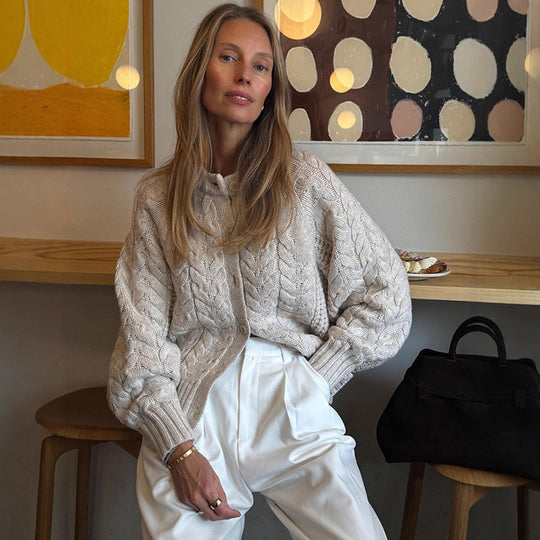 Damen Grobstrickjacke mit dicker Zopfmusterstruktur R&B