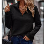 Damen modischer Pullover mit Reißverschluss und Rippstrick-Design R&B
