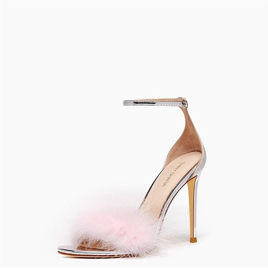 Damen elegante High Heel Sandalen mit luxuriösem Plüsch-Detail R&B