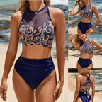 Damen Bikini-Set mit hoch geschnittenem Slip und Netzdetails R&B