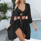 Damen eleganter Strandüberwurf mit floralem Häkelmuster R&B