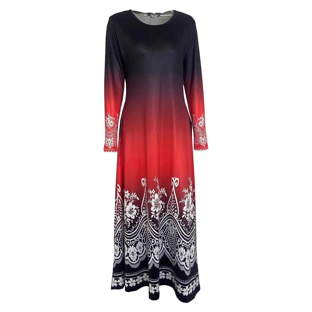 Damen Maxi-Kleid mit farbenfrohem Ombre-Design und floralen Verzierungen R&B