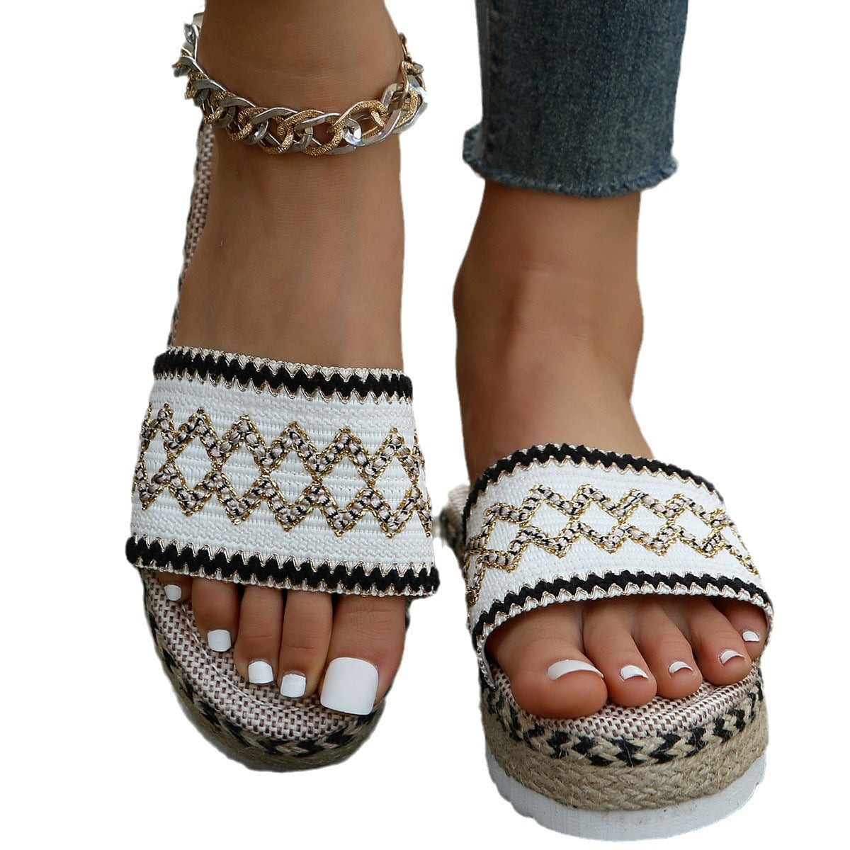 Damen Plattform-Sandalen mit buntem Ethno-Design R&B