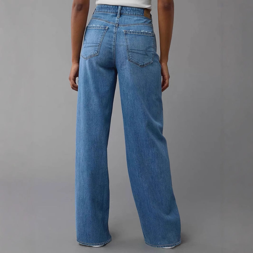 Damen Weit geschnittene Jeanshose mit hohem Bund und lässigem Schnitt R&B