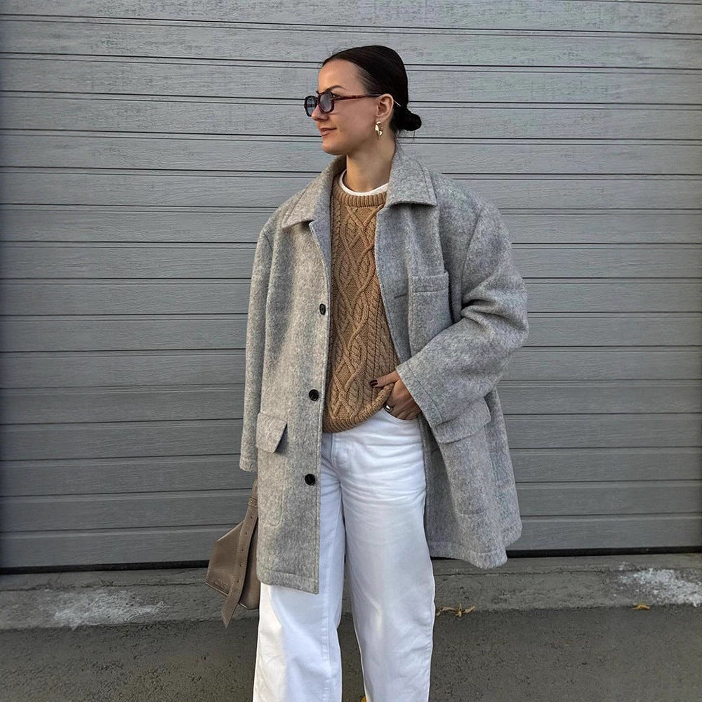 Damen Wollmantel mit klassischem Schnitt und praktischen Taschen R&B