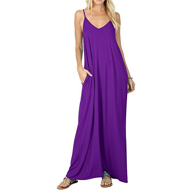Damen Maxikleid mit spaghettiträgern und praktischen seitlichen Taschen R&B