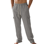 Herren nan lockere Leinen-Cargohose mit elastischem Tunnelzugbund und aufgesetzten Klappentaschen R&B