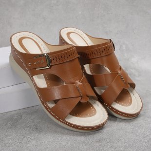 Damen Wedge-Pantoletten mit elegantem Kreuzriemen und komfortablem Fußbett R&B