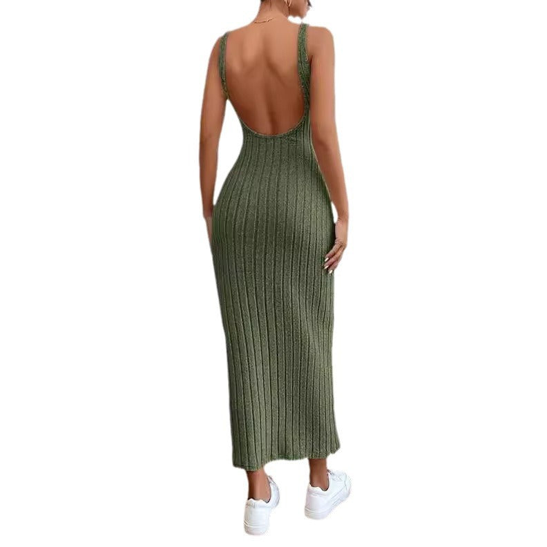 Damen figurbetontes Langarm-Maxikleid mit Rippenstruktur und Rundhalsausschnitt R&B