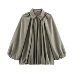 Damen Schicke Bluse mit Plissee und Puffärmeln