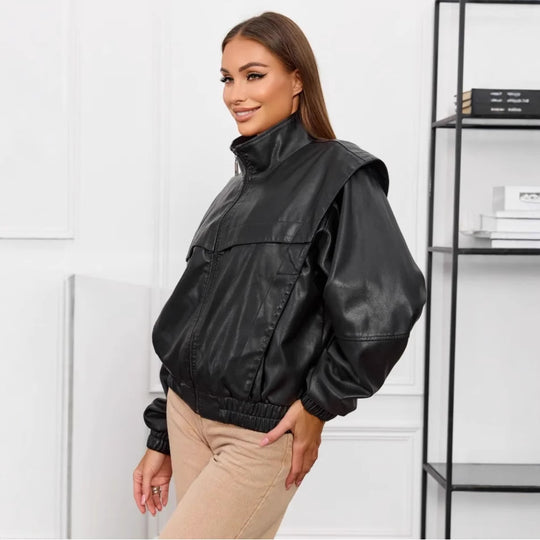 Damen modische Kunstlederjacke R&B