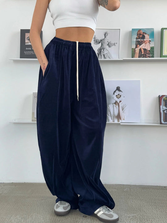 Damen weite Velours-Hose mit elastischem Bund und praktischen Seitentaschen R&B