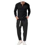 Herren lässiges Langarm-Henley-Shirt kombiniert mit eleganter Jogginghose R&B
