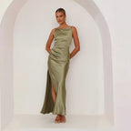 Damen Elegantes Satinabendkleid mit sexy Schlitz und raffiniertem Schnitt R&B