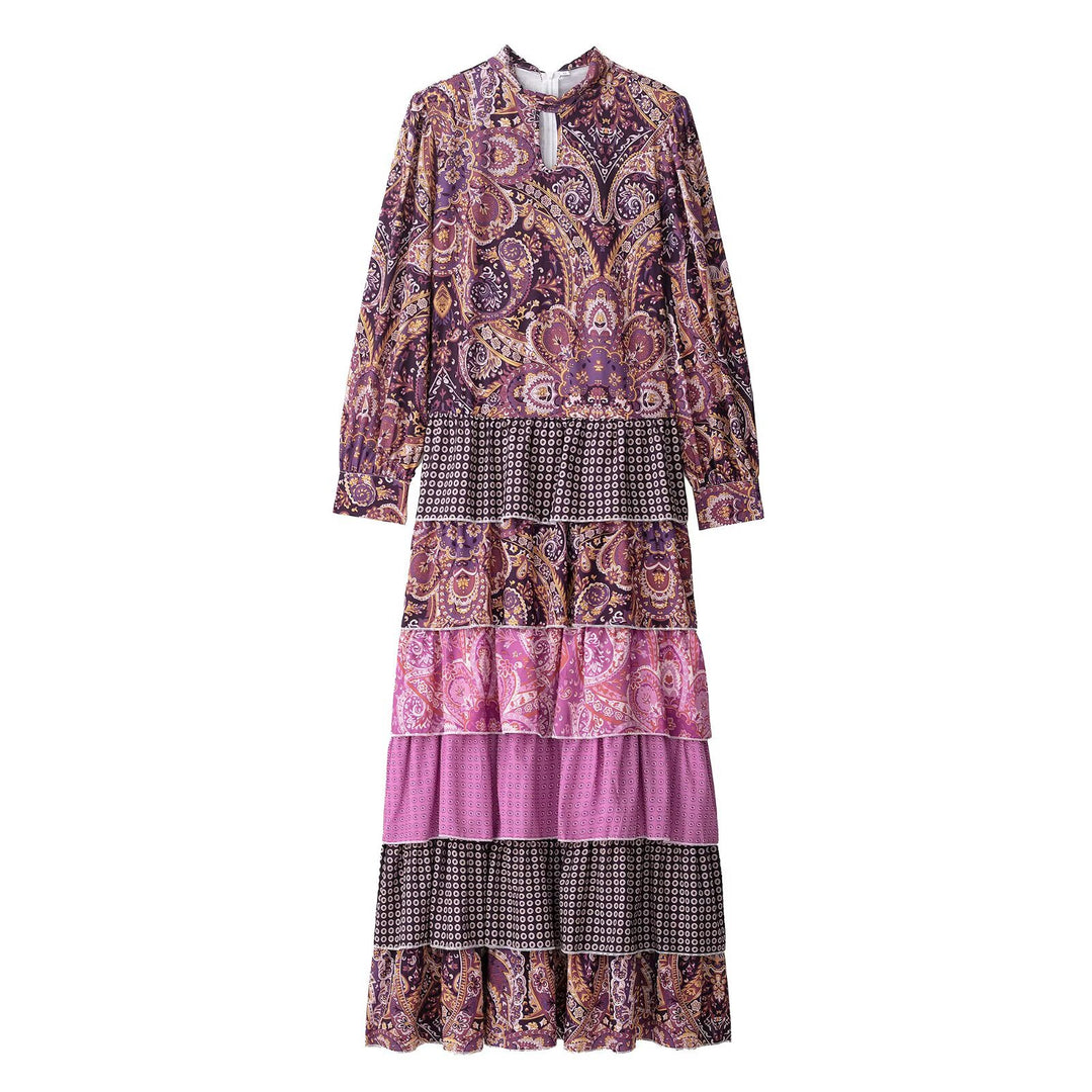 Damen Maxi-Kleid mit verspielten Mustern und hoher Taille R&B
